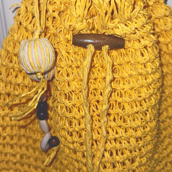 Sun n Sand Handbag Crossbody Yellow-Gold Straw/Crochet Pattern Style - Picture 3 of 11